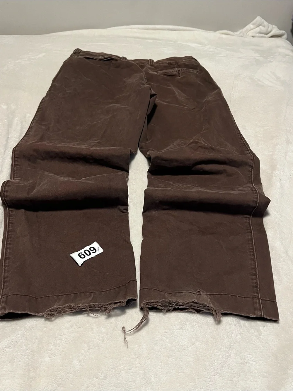 Vtg J.Crew Men Straight Leg Flat Front Frayed Hem Chino Pants Brown Sz 34x32